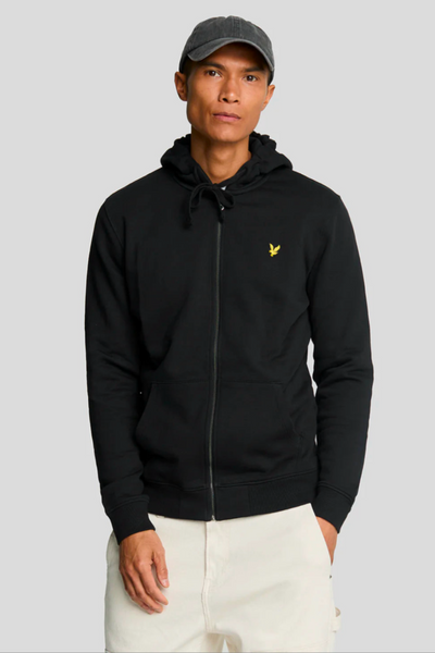 Lyle & Scott <br> FELPA CON ZIP E CAPPUCCIO BLACK